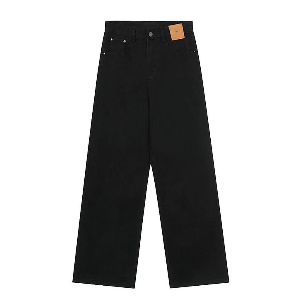 2024 High-End Black Retro Wide-Leg Jeans for Girls - Floor-Length, Hip-Covering