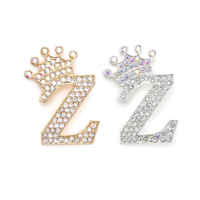 Fashion Crown 26 Initial Letters A To Z Rhinestone Brooches For Women Coat Dress Lapel Collar Pin Jewelry Accessries