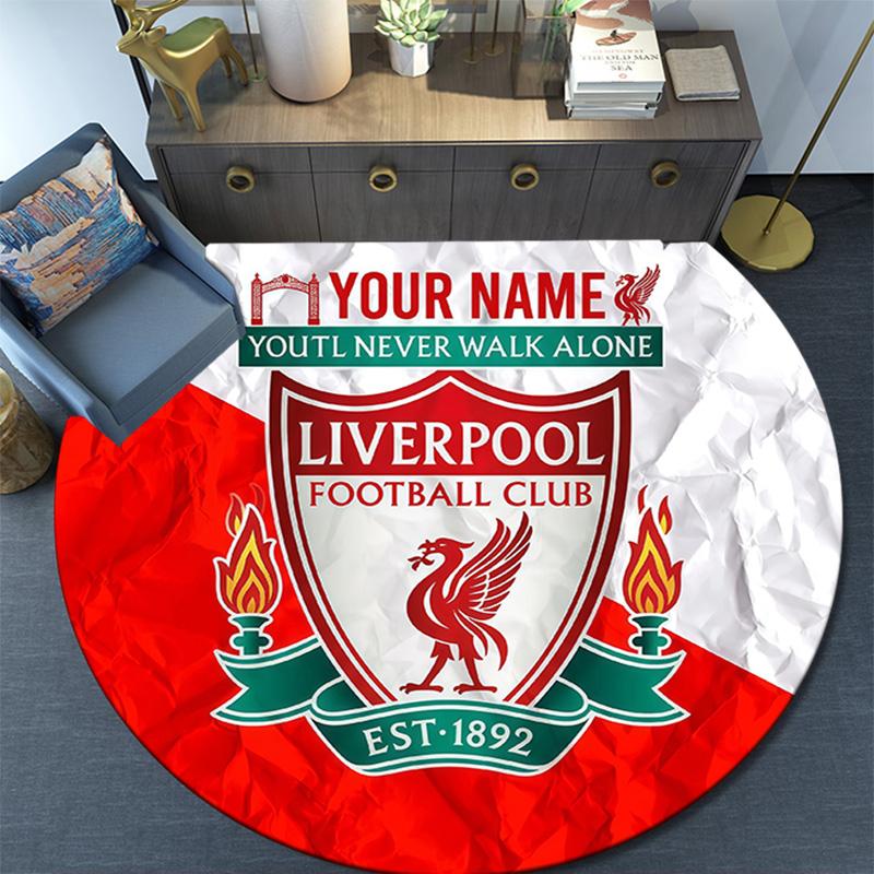 Custom Name Liverpool Round Area Rug,Carpet Rug for Living Room Bedroom Sofa Playroom Decor,Non-slip Floor Mat