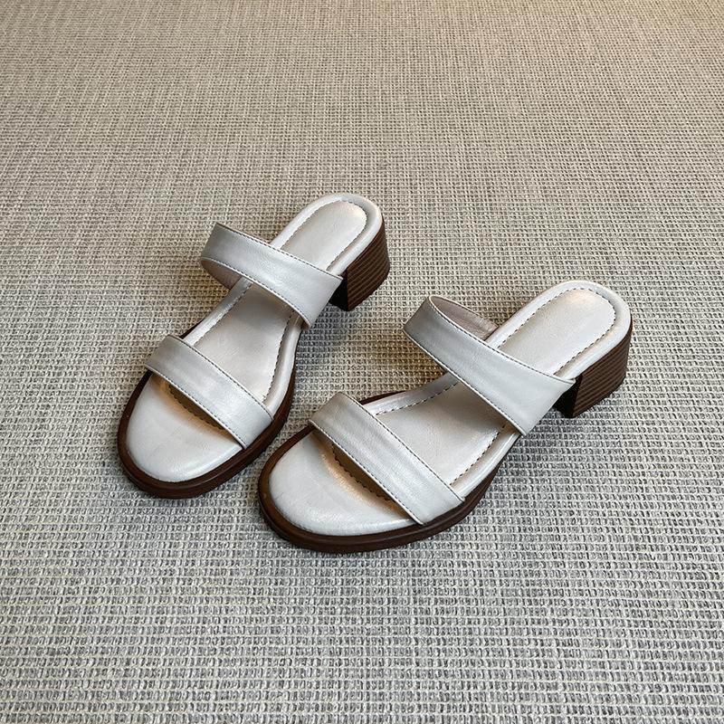 Sheepskin Version~ Retro Thick Heel with Cool Slippers Women's Summer Soft Soles Are Not Tired Feet Slippers Beach Sandals Women