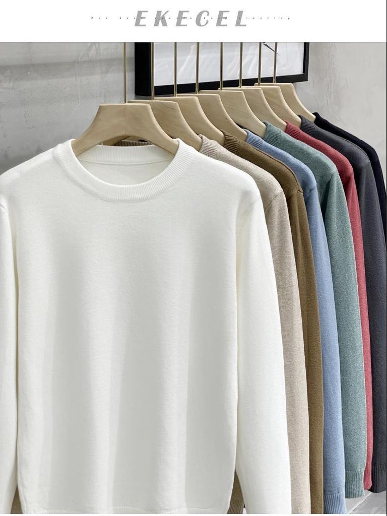 Мужской однотонный вязаный свитер с круглым вырезом - повседневный, осень/зима 2023