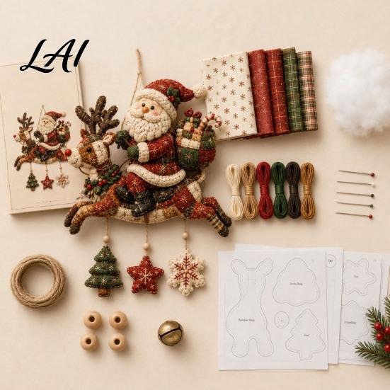 Festive Fabric Decoration Set DIY Quilted Christmas Wind Chime Kit Handmade Patchwork Sewing Craft for Stitch Hanging Decor Adults Winter