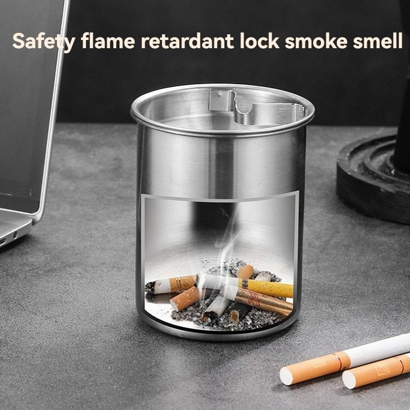 Thickened ashtray stainless steel household car ashtray Internet Coffee bar ashtray funnel with lid  anti-fly ash anti-drop