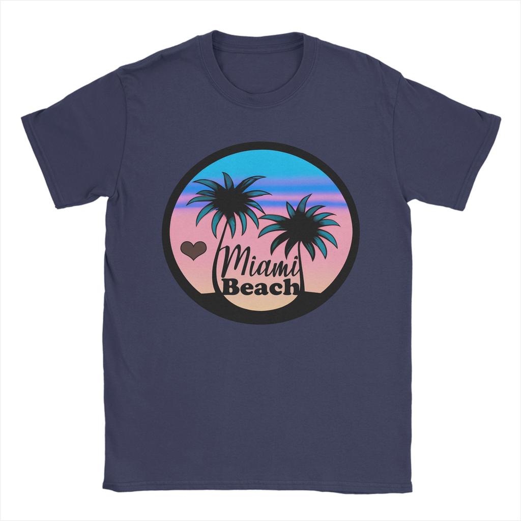 Miami Beach Palm Trees Unisexs T Shirt Vintage Tee Shirt Short Sleeve Round Neck TShirt Cotton Gift Idea Clothes