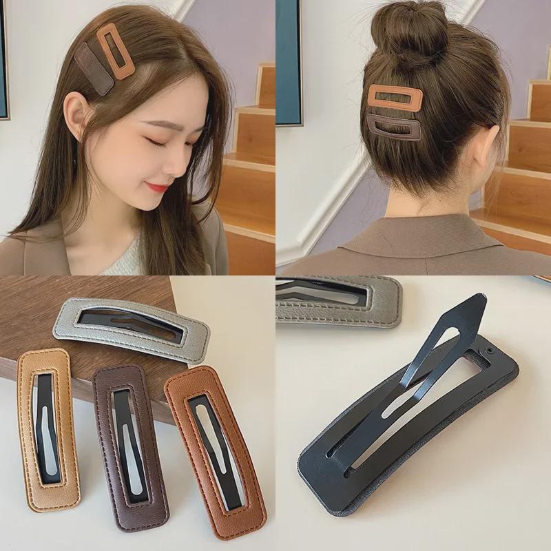 Retro Leather Square Hairpin: Versatile Side Clip for Women