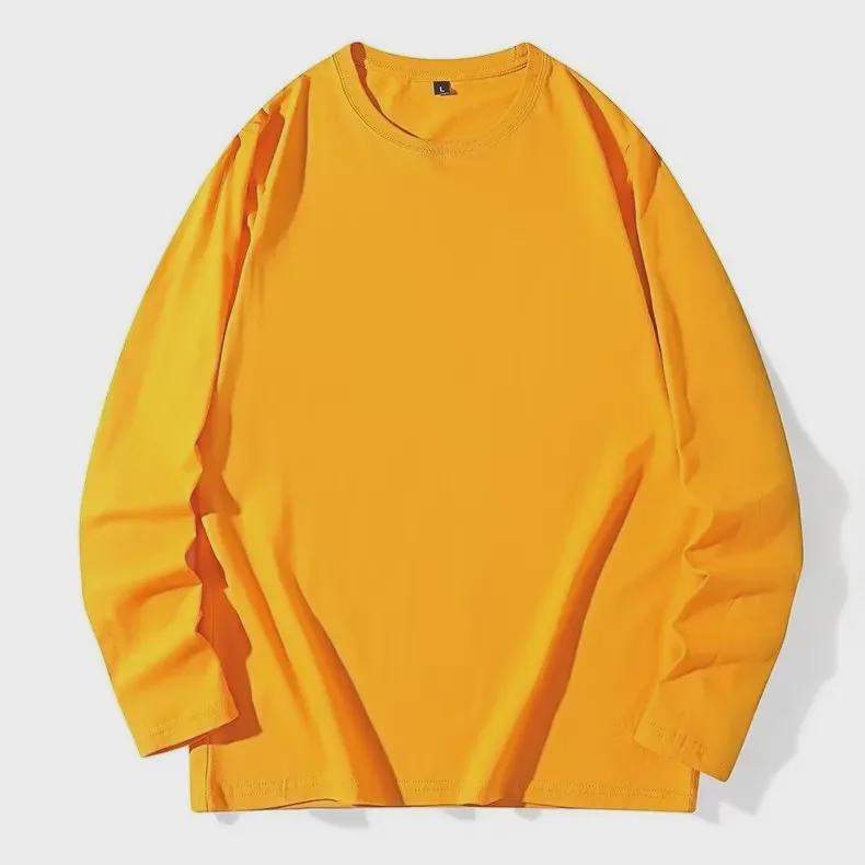 Футболка унисекс из гребенного хлопка с длинным рукавом, весна/осень: 190 г Однотонная, свободная посадка, круглый вырез, большой размер, нижняя часть рубашки