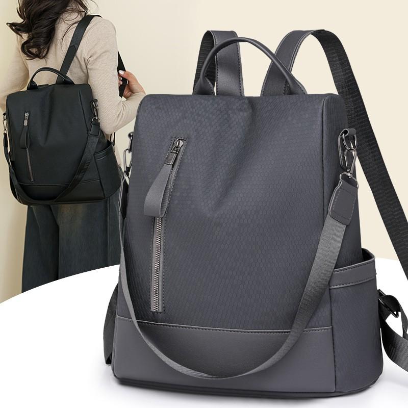 Womens Casual Backpack Large Capacity Travel Bag Street Style Oxford Fabric School Bookbag With Anti-Theft Zippered Pockets