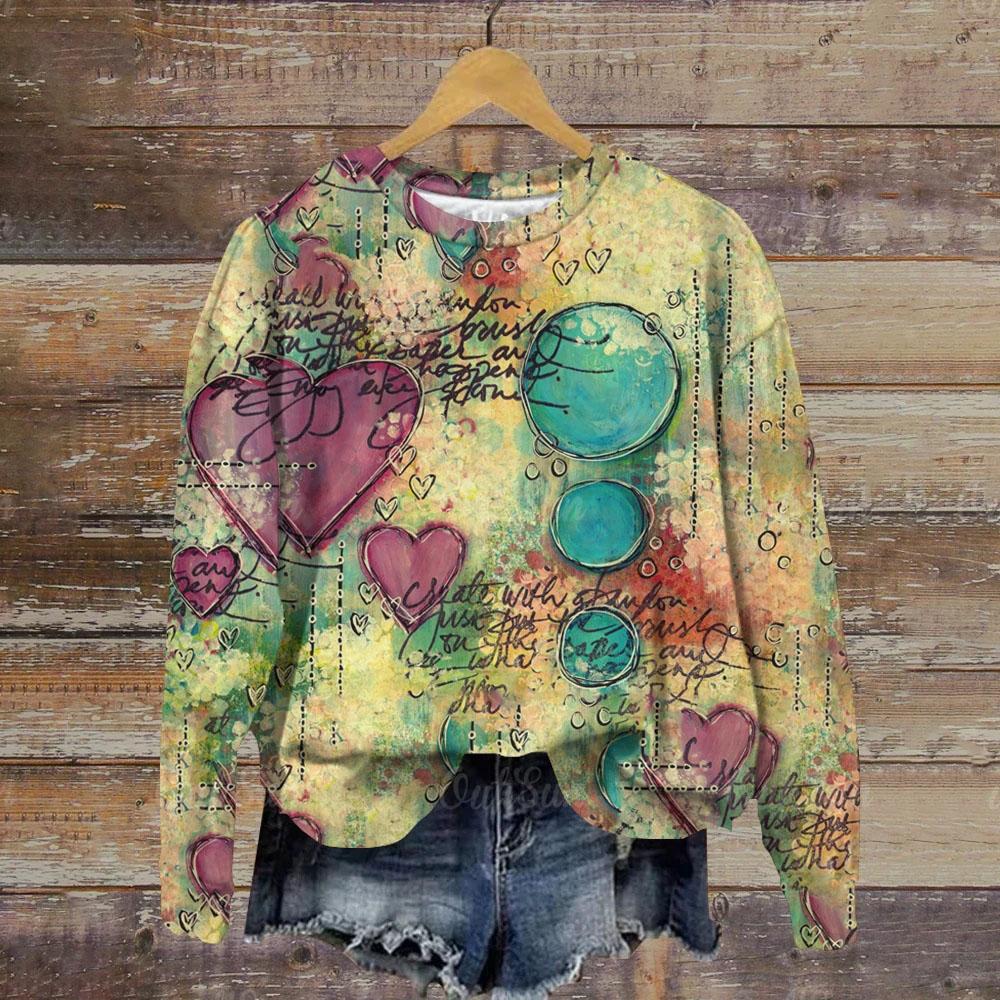 Женская толстовка с круглым вырезом, зимний топ с принтом в стиле Харадзюку, с принтом любящего сердца, свободный женский праздничный повседневный пуловер с длинным рукавом, толстовка с капюшоном