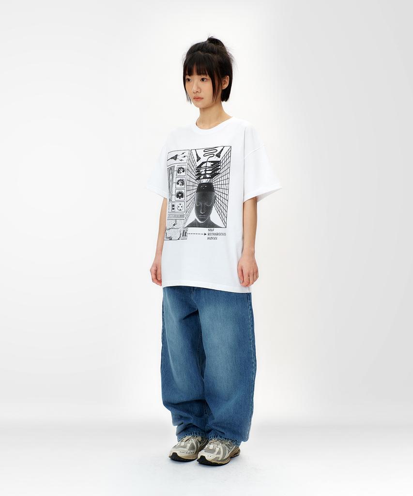 LAUGHER Charging Human T-Shirt - White