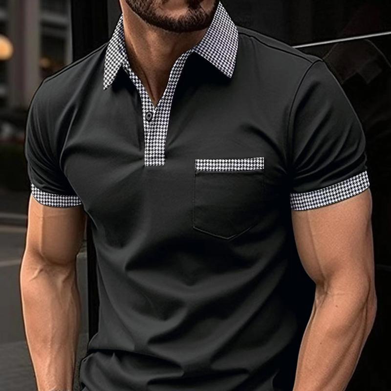 Летняя рубашка-поло из шамбре с карманом на пуговицах, мужская спортивная рубашка-поло