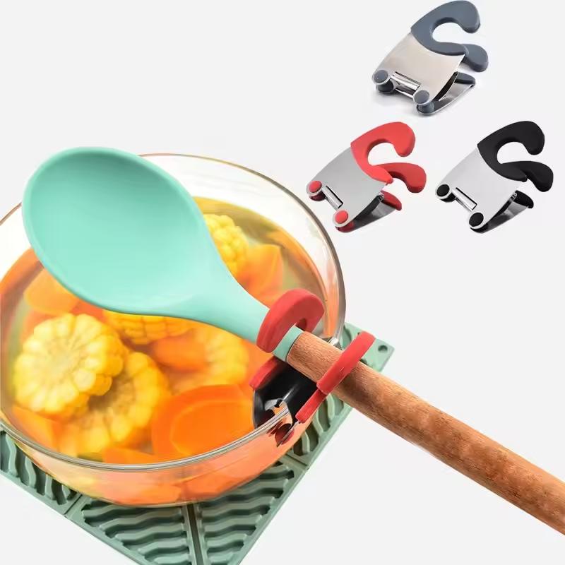 Зажим для кастрюли/держатель для кастрюли из нержавеющей стали для подставки под ложку, силиконовый и противоожоговый захват, легкий фиксированный зажим для кастрюли, кухонные принадлежности, инструменты