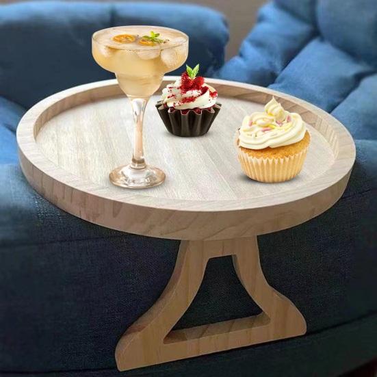 Универсальный поднос для дивана, складной поднос для напитков, закусок, контроль, приподнятые края, экономящий пространство дизайн, нескользящий приставной столик для дивана, круг