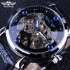 Black Skeleton Designer Blue Engraving Clock Men Leather Strap Mens Watches Top Brand Luxury Automatic Watch