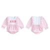 Baby Girls Easter Romper Ruffles Bunny Embroidery Stripe Pattern Long Sleeve Crew Neck Newborn Jumpsuit