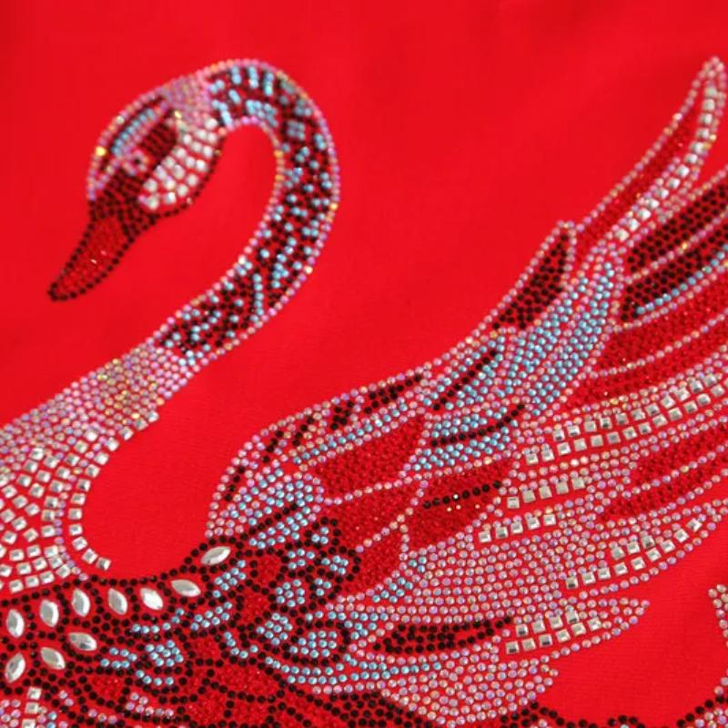 Summer Chic Women Clothes T-shirt Sexy Hollow Out Cartoon Swan Hot Diamonds Tops High Quality Female Luxury Slim Stretch Tees