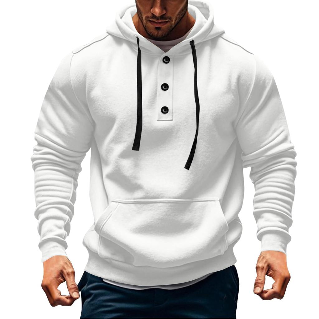 Mens  Hoodies Vintage Casual Quarter Button Up Hooded Workout Sweatshirts Fall Winter Pullover Hoody