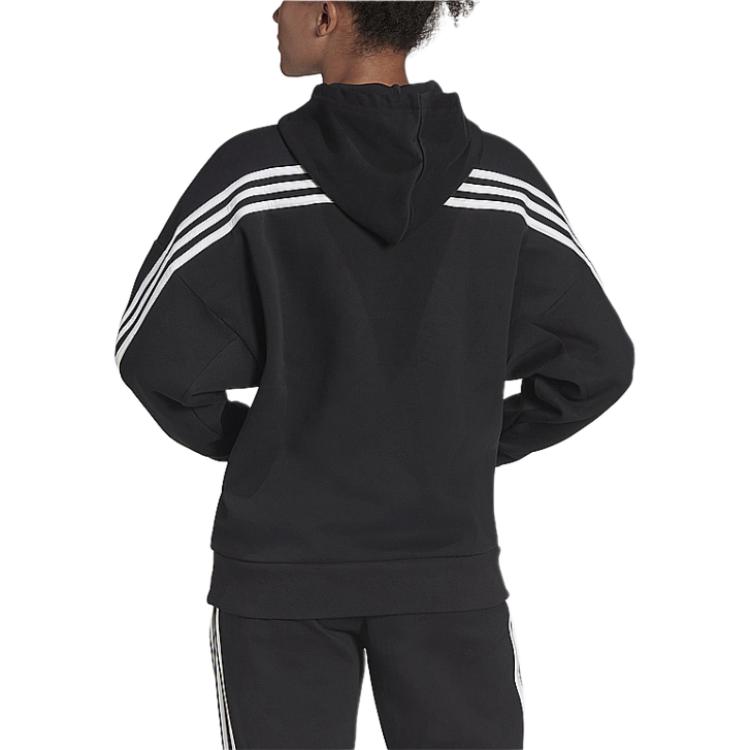adidas Повседневный пуловер с капюшоном в полоску и манжетами, женские топы, черный H67044