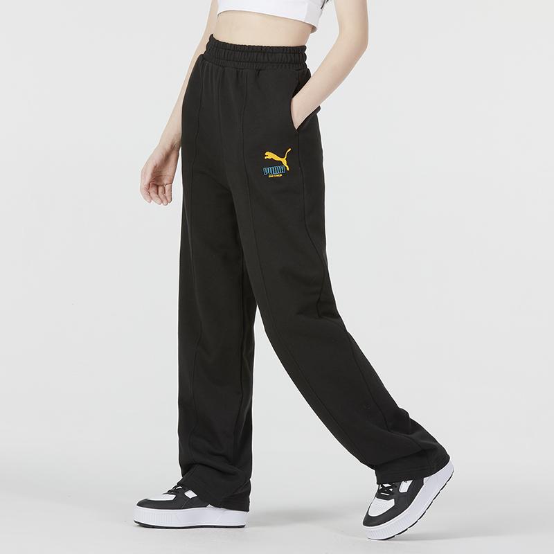 Puma Logo Print Solid Color Drawstring Straight Leg Pants Women Pants Black 538855-01