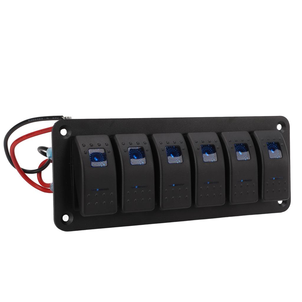 Панель кулисных переключателей на 6 клавиш, защита от перегрузки, светодиодная синяя подсветка, водонепроницаемость IP65 для транспортных средств 12–24 В, лодок, внедорожников, грузовиков