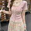 Plain Weave T Shirt With Lace Embroidery For Summer Casuals