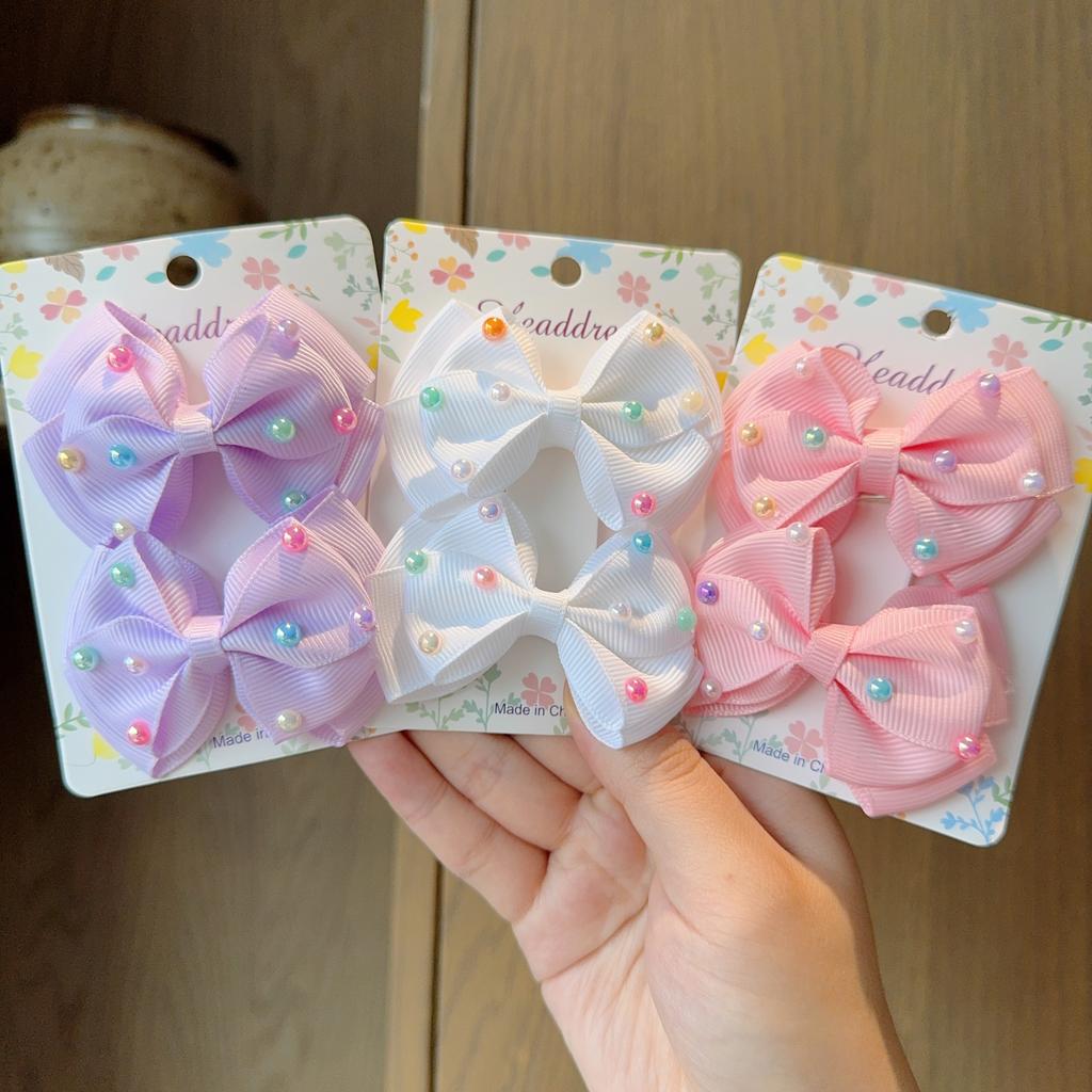 2Pcs/lot Baby Solid Hair Bows Hair Clips Ribbon Bow Hairpin for Girl Cheer Bowknot Barrettes Children Headwear Hair Accessories
