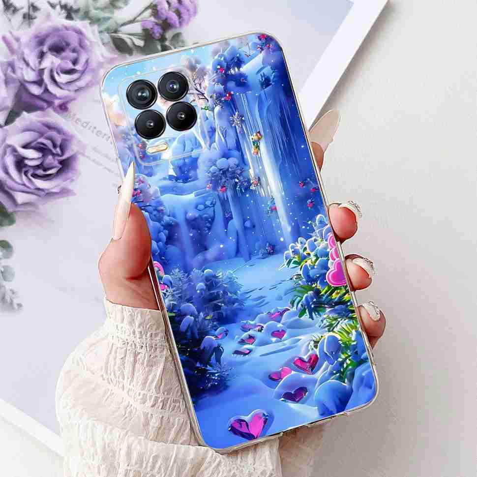 For Realme 8 4G RMX3085 Case Fashion Painted Flowers Soft Silicone TPU Cover For Oppo Realme8 realme 8 6.4" Phone Shell Bumper