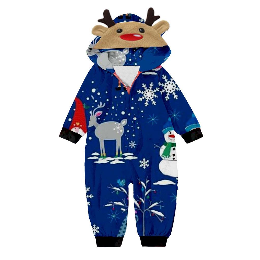 Комплект комбинезона на молнии с капюшоном и длинными рукавами для всей семьи с рождественским принтом