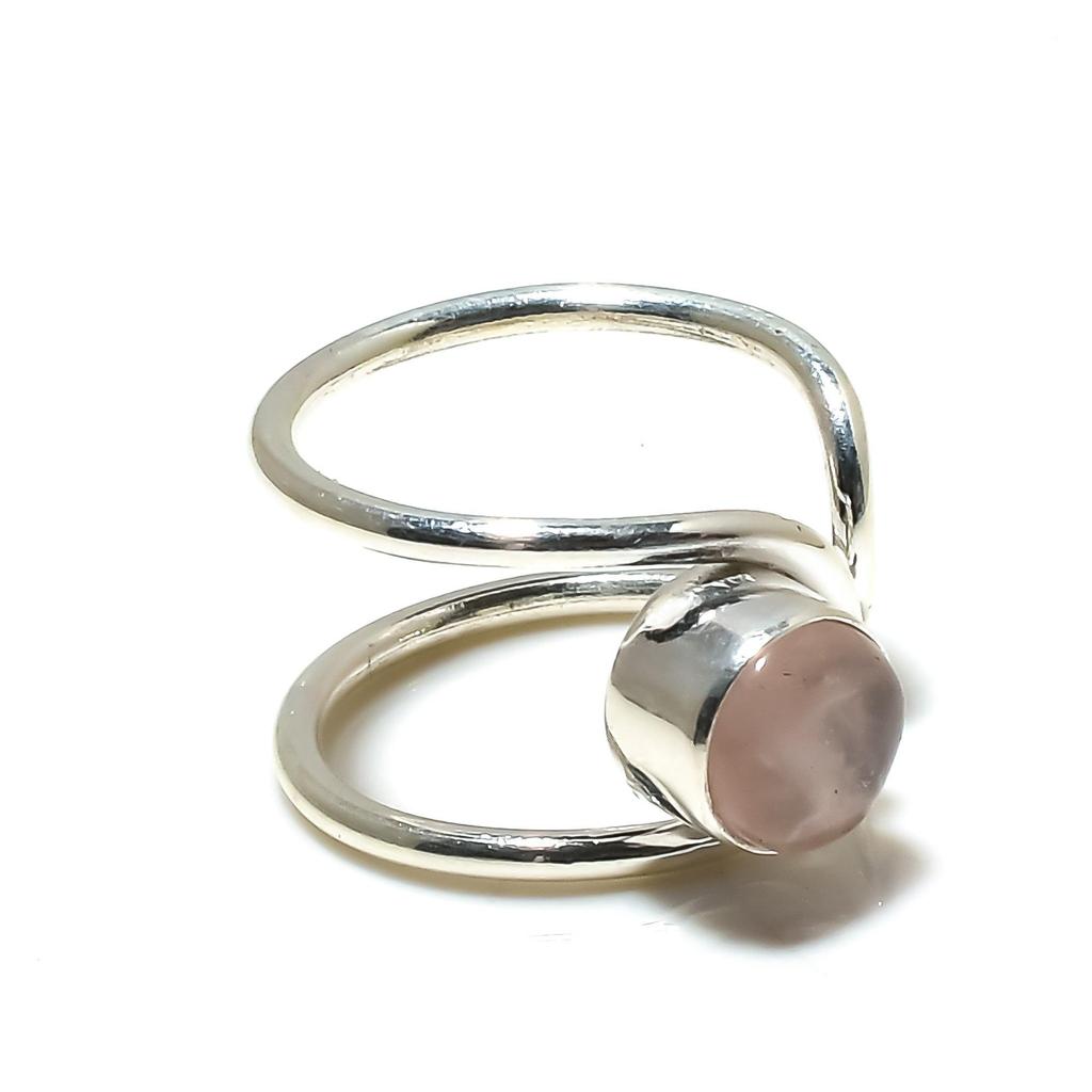 Natural Rose Quartz Adjustable 925 Sterling Silver Ring - Fits US Sizes 6 To 10 - Handmade Boho Jewelry for Women & Men, Valentine Gifts