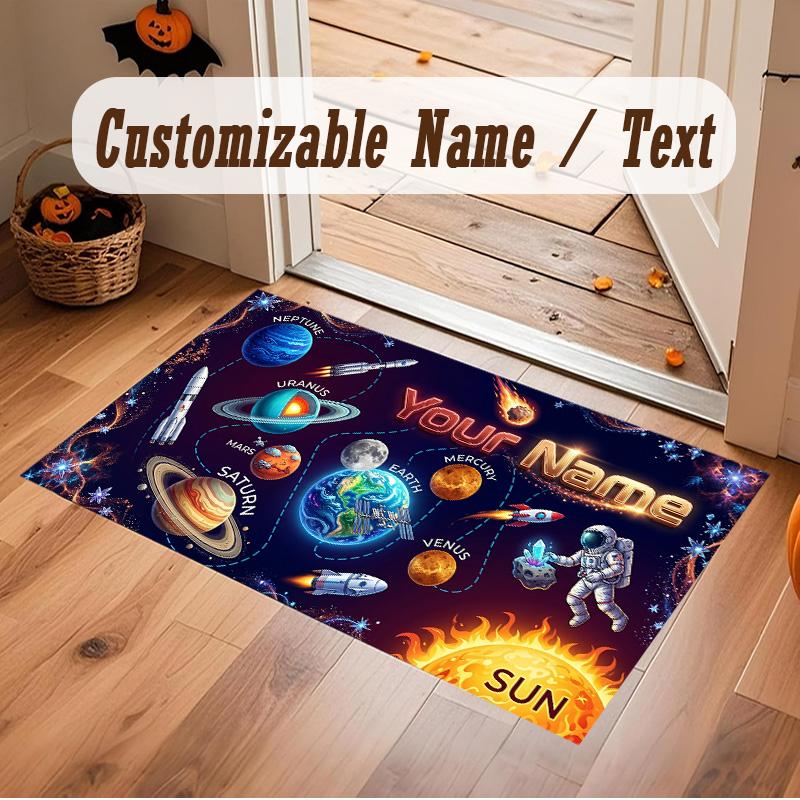 Astronaut Space Theme Soft Crystal Velvet Rug Custom Name & Text Print Non Slip Floor Rug for Bedroom Living Room