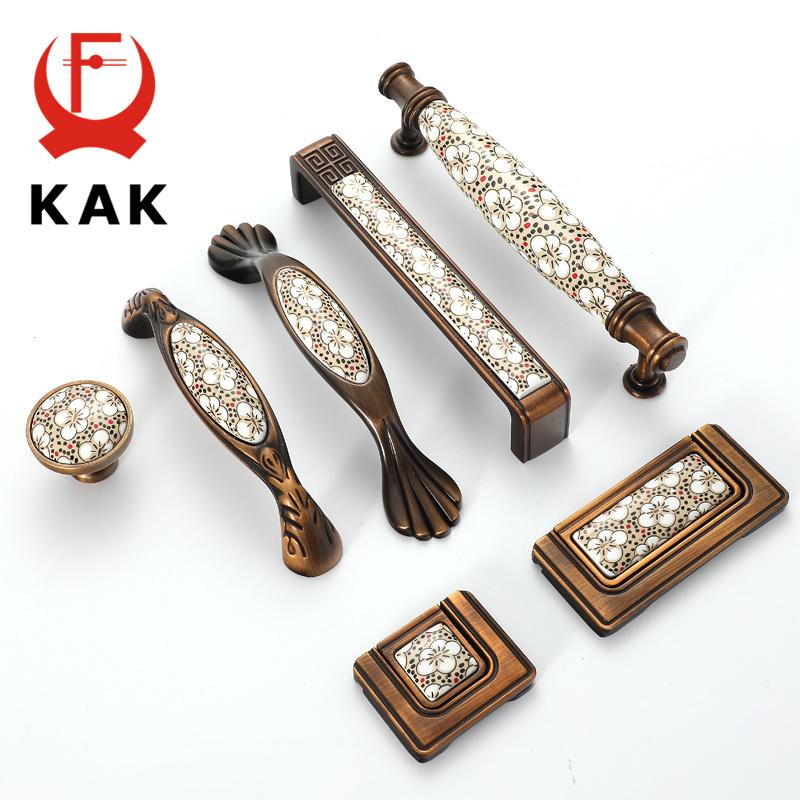 KAK Антикварные Бронзовые Керамические Ручки для Шкафов Винтажные Ручки для Ящиков Ручки для Дверей Шкафа Европейская Мебельная Ручка Фурнитура