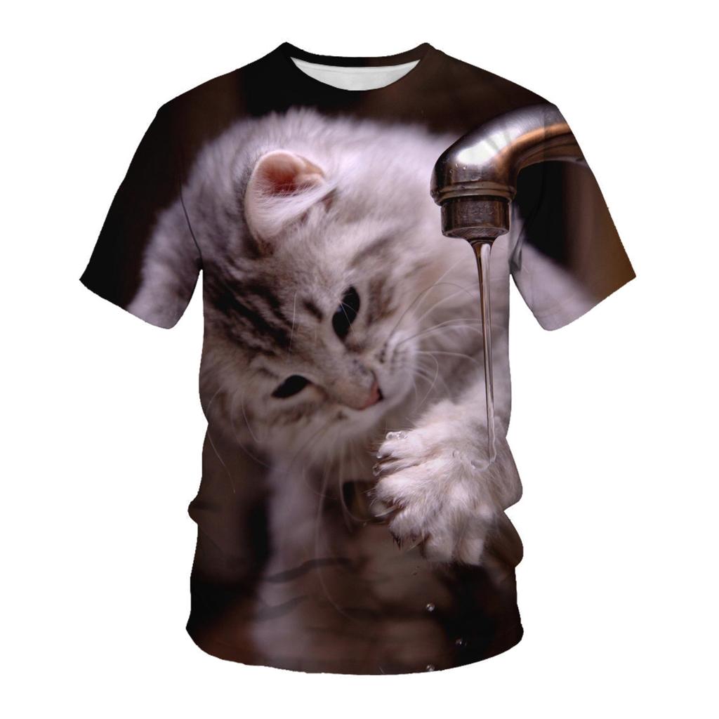 Летняя мужская футболка с 3D животным принтом, футболки с узором «ленивый кот», свободные топы с круглым вырезом и короткими рукавами для мужчин