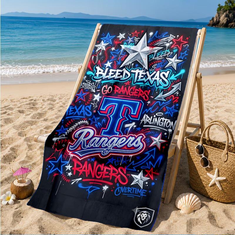 Baseball Rangers Map Beach Towel, Microfiber Beach Towel, Perfect For Pool, Beach, Travel, Home Decor Beach Party Fan gifts