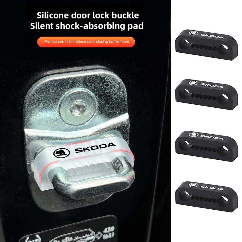 Car Door Lock Shock Pad Silicone Protection Cover Valve Cap For Skoda Kylaq Elroq Kodiaq Octavia Enyaq Kamiq Scala Superb Yeti