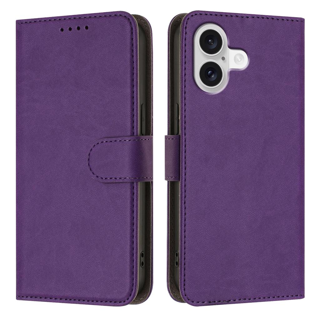 For iPhone 17 Leather Case Solid Color Phone Cover with Wallet