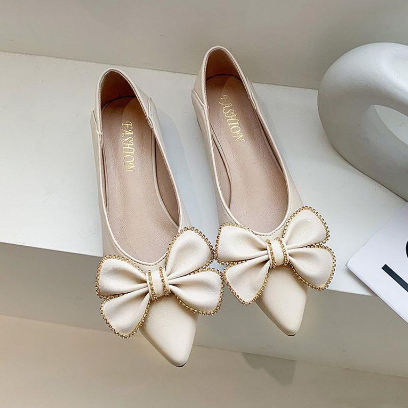 Shoes for Woman 2026 Office Women's Summer Footwear with Bow Low Heel Elegant Pointed Toe Black Casual E on Offer Shoe Y2k Sale