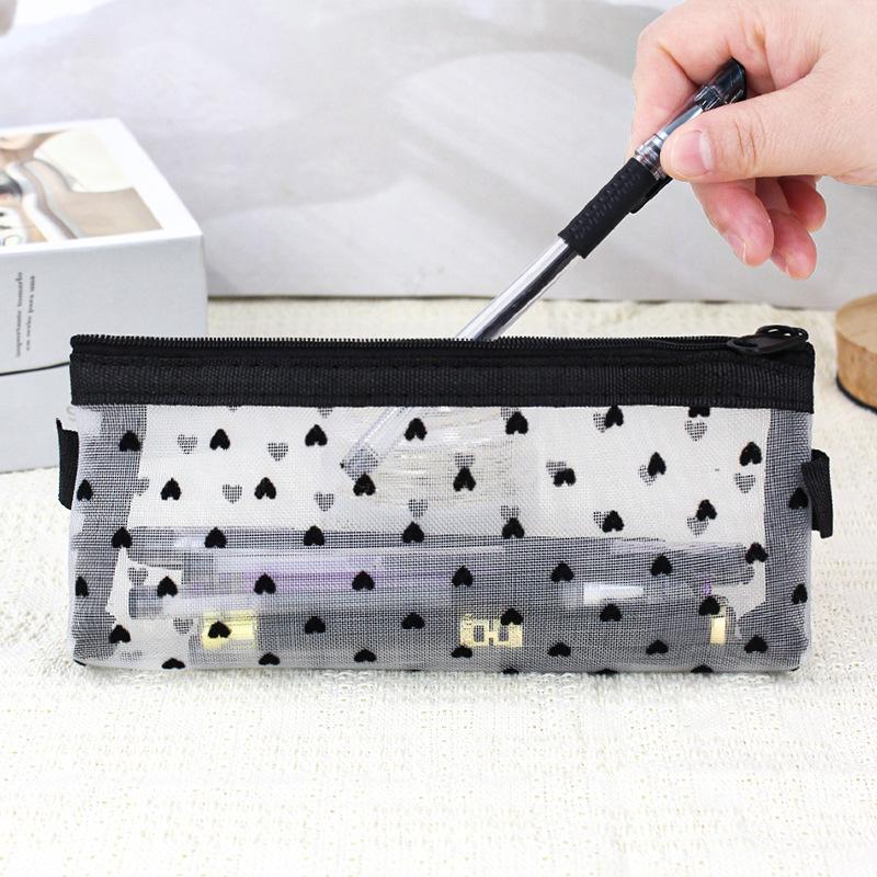 Multifunctional Japanese & Korean Style Mesh Pencil & Cosmetic Bag - Transparent Large Capacity for Stationery & Lipstick