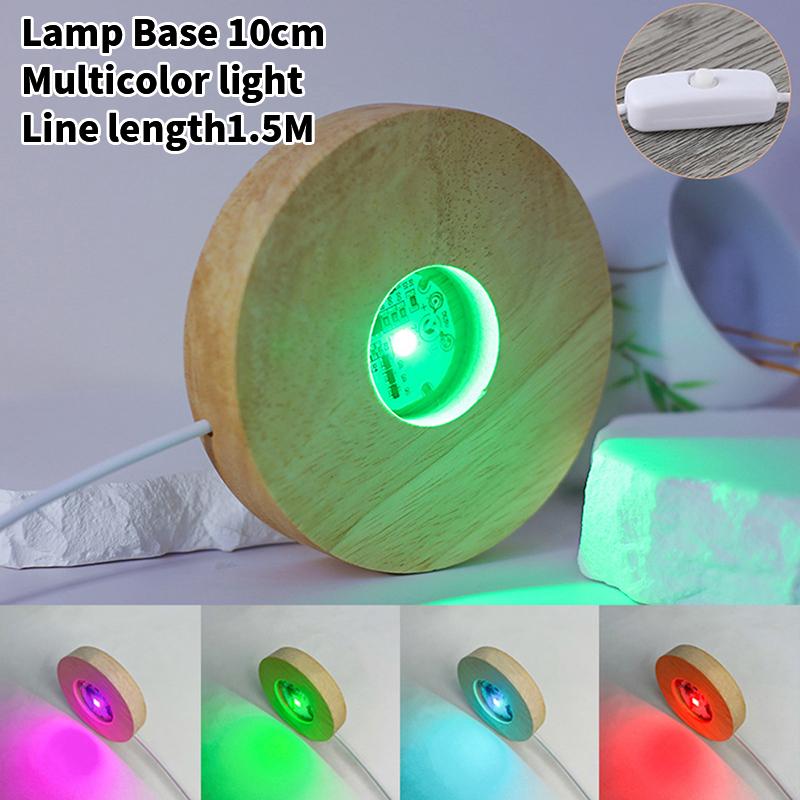 Wooden LED Light Dispaly Base USB Rechargeable Crystal Glass Resin Art Ornament Wood Night Lamp Base Holder Display Stand Base