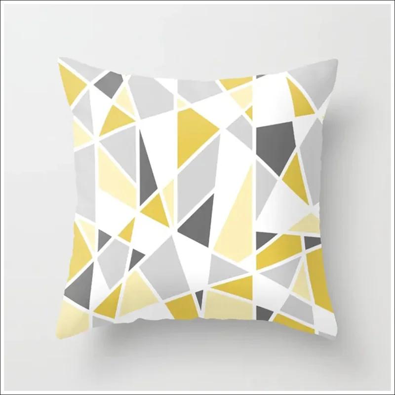 Желтый чехол для подушки с геометрическим принтом, короткая плюшевая наволочка 45*45 см, домашний стул, диван, декоративные квадратные наволочки