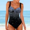 Women's Shoulder Strap Swimsuit Blue Bubble Sequins Print Bikini Tankini Swimsuit