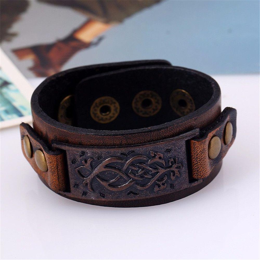 Men Women Alloy Buckle Wide Cuff Bracelet Wrap Bangle Leather Wristband Punk Snap Bracelet