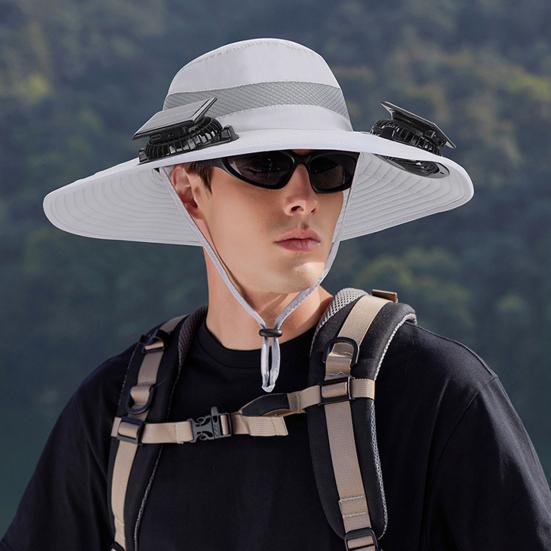 Outdoor Hat with Dual Power Supply Fan Summer Wide Brim Sun Hat Cooling Fishing Hiking Sun Protection Hat