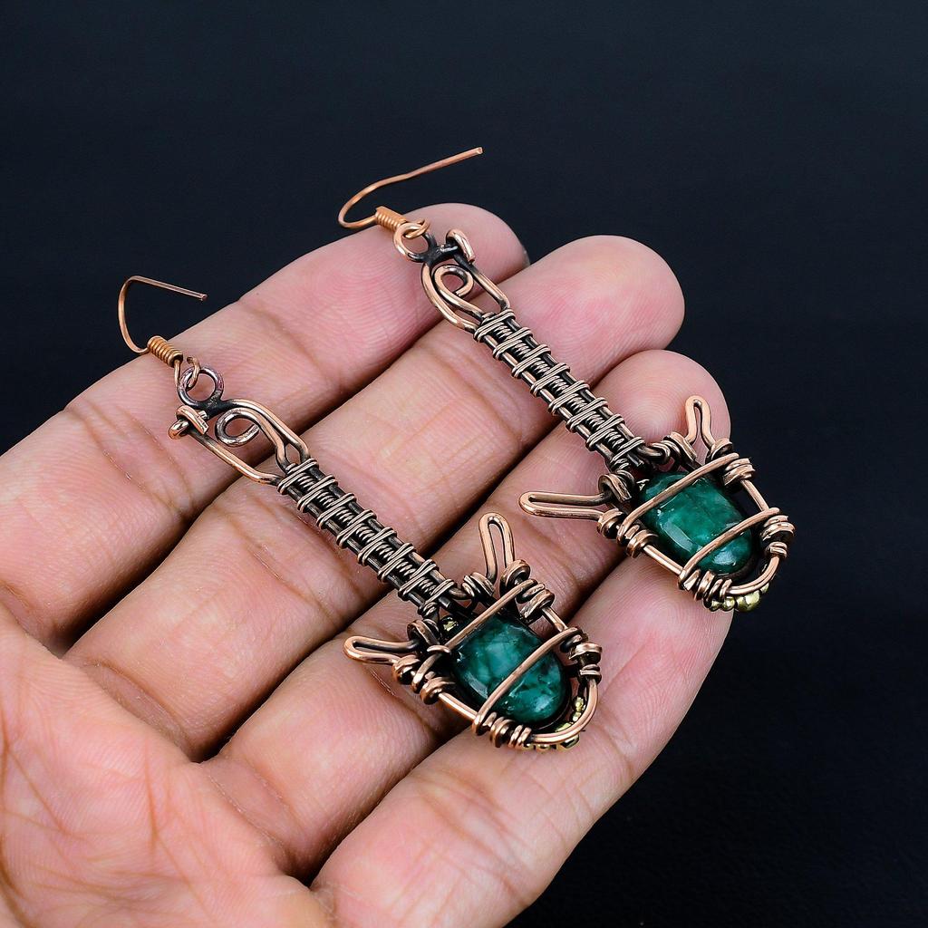 Серьги из медной проволоки 999 пробы с изумрудом, Ювелирные изделия с драгоценными камнями ручной работы, Подарки для жены, Совершенно новые серьги