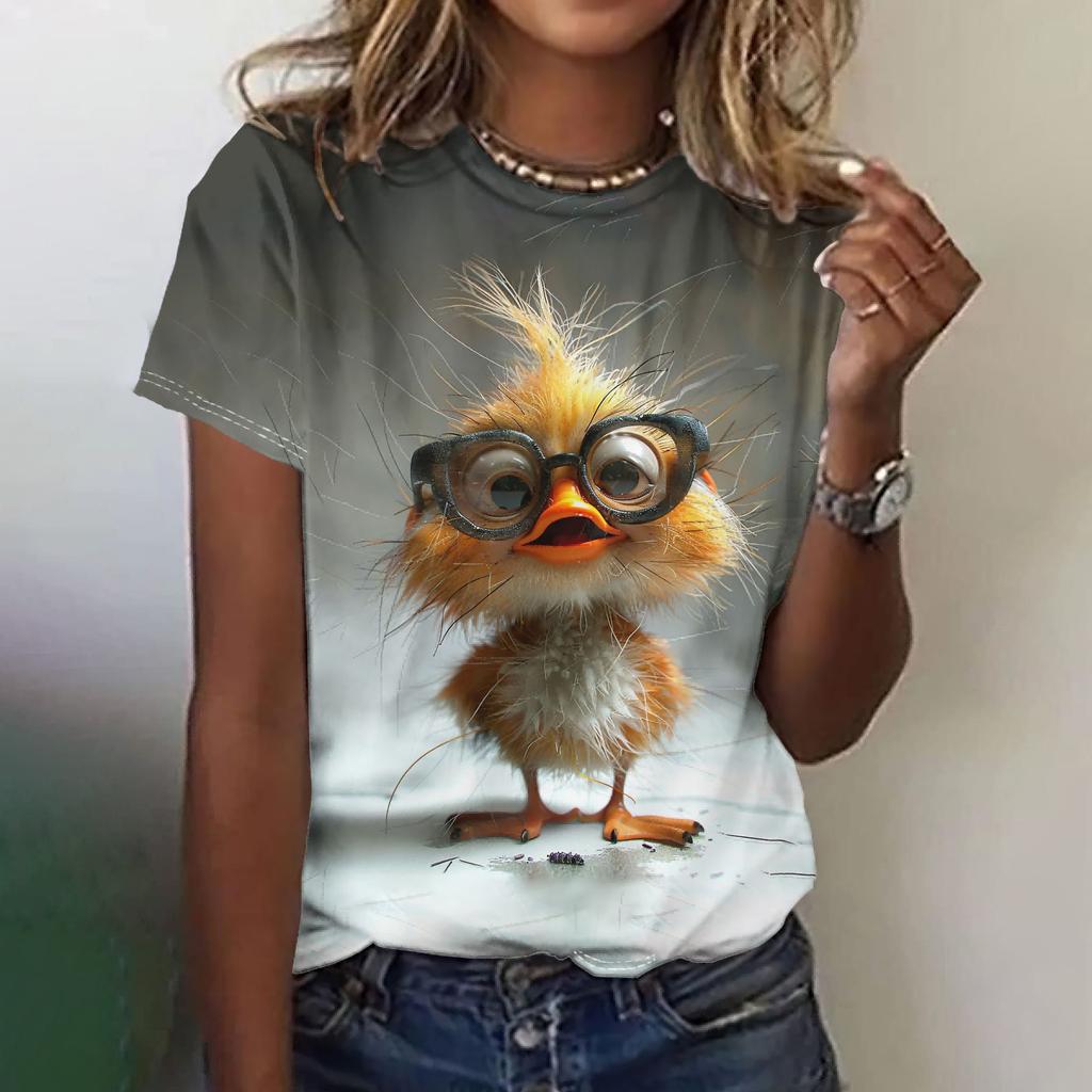 Fun Animal Pattern Women's T-shirt Cat Print Casual Short Sleeved Top