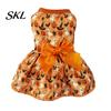 Festive Dog Apparel Halloween Dress, Pumpkin Bat Print Pet Costume with Orange Bow, Dress Cute Outfit for Small Dogs, Trick or Treat Party Gift