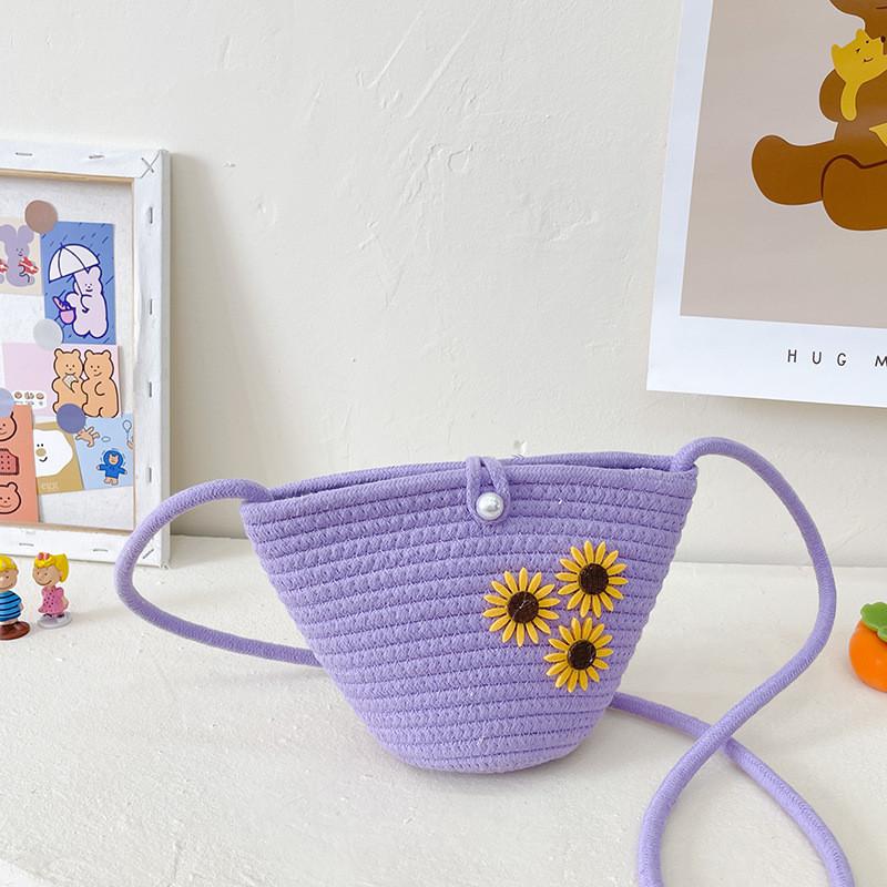 Cute And Modern Children's Woven Tote Bag With Floral Design For Summer Outings