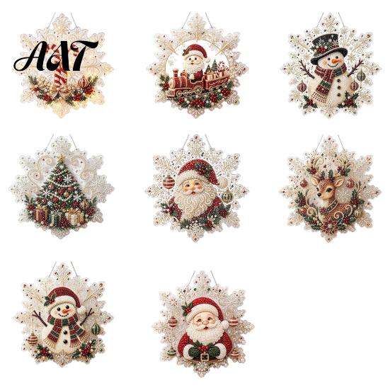Festive Home Wall Decorations Christmas Faux Pearl Painting Suncatcher Art Kit, Acrylic Snowflake Shape Board Ornament Making Kits with Lace Edge, 3D