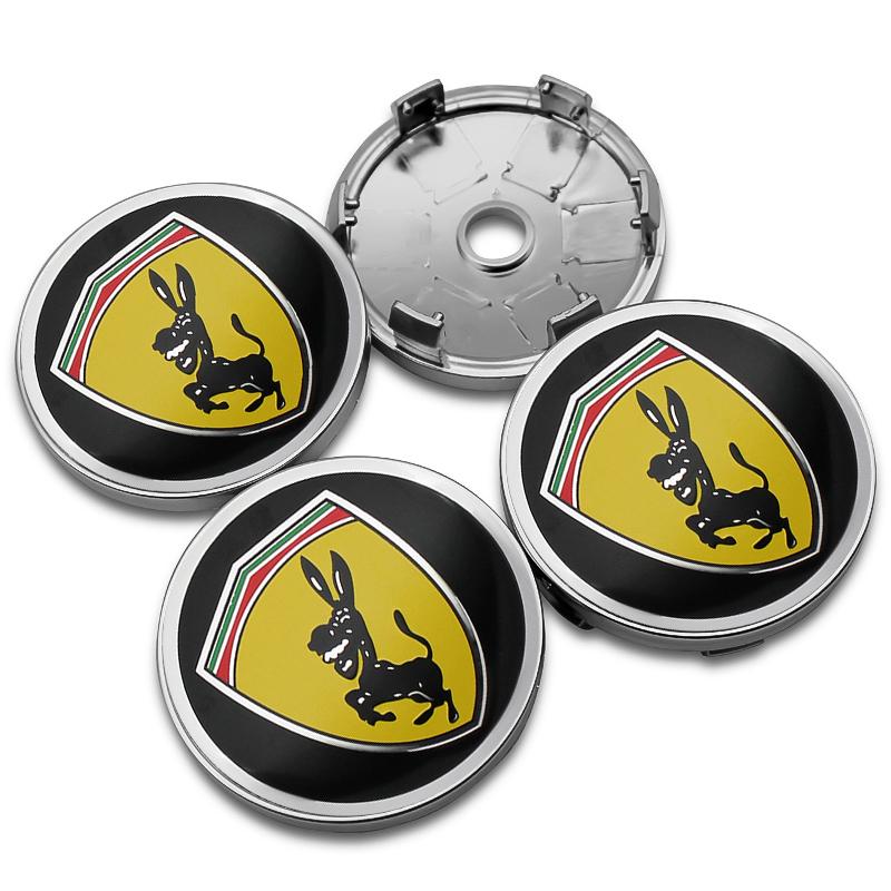 4pcs For Ferrari Donkey Auto Accessories 56mm+60mm Ferrari Donkey Logo Badge Emblem Car Wheel Hub Center Caps Rim Cover Stickers