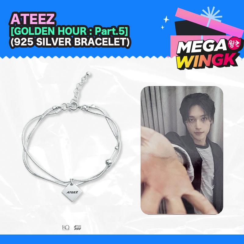 [ATEEZ ЗОЛОТОЙ ЧАС : Часть 5 Официальный MD] Редкий Браслет с Покрытием Серебром 925 Пробы + Официальная Фотокарточка (1 шт.)
