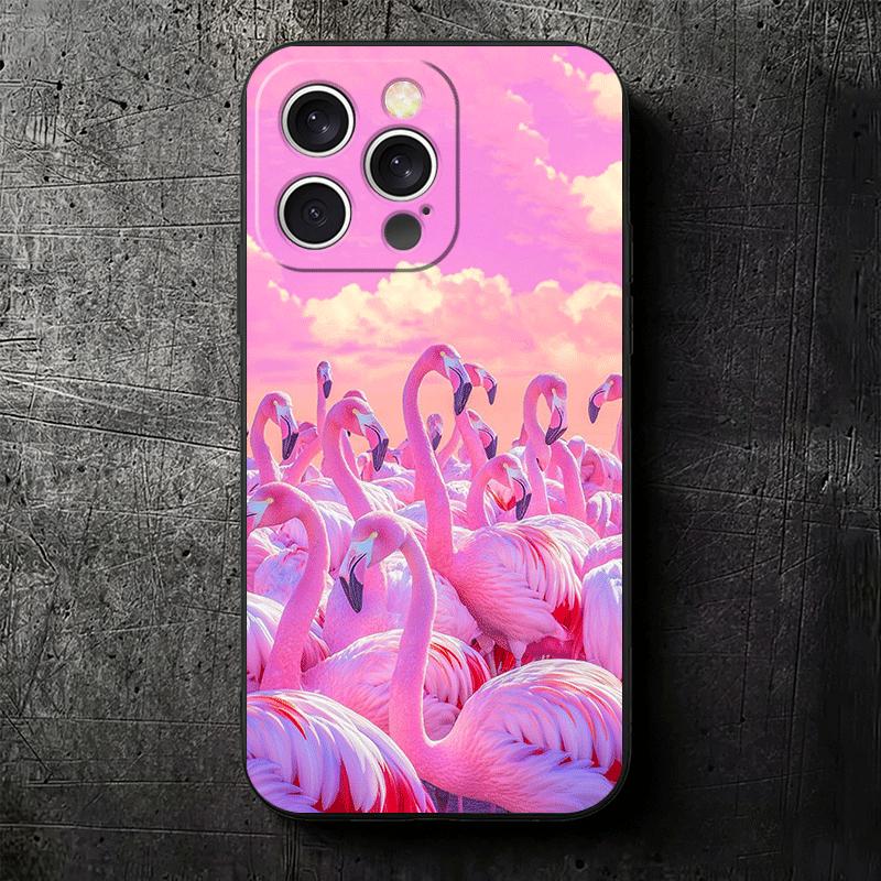 Розово-красный Мечтательный Фламинго Мягкий Чехол для Телефона для iPhone 16 16E 17 Air 15 Pro Max 14 Plus 13 Mini 11 12 7 Черная Задняя Крышка