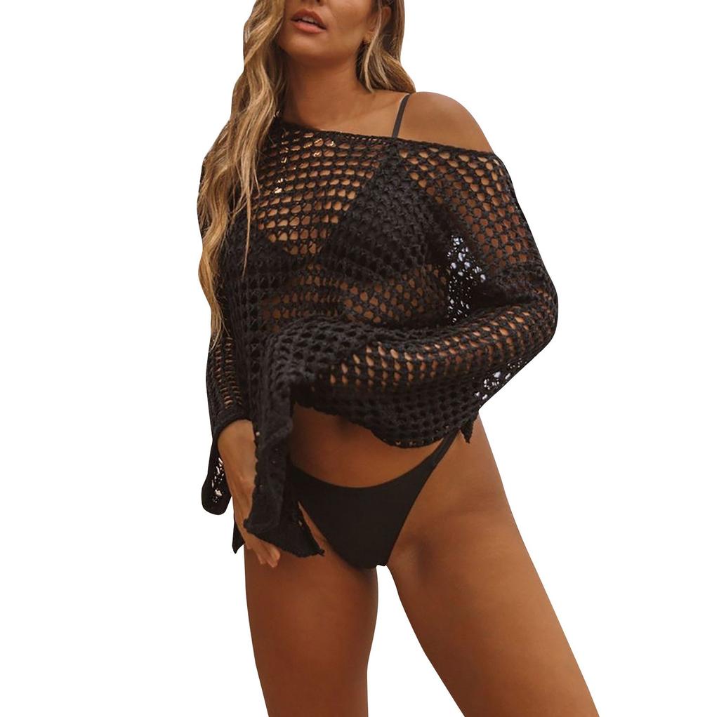 Новый топ бикини с сетчатым ажурным вязаным купальником Пляжная вязка